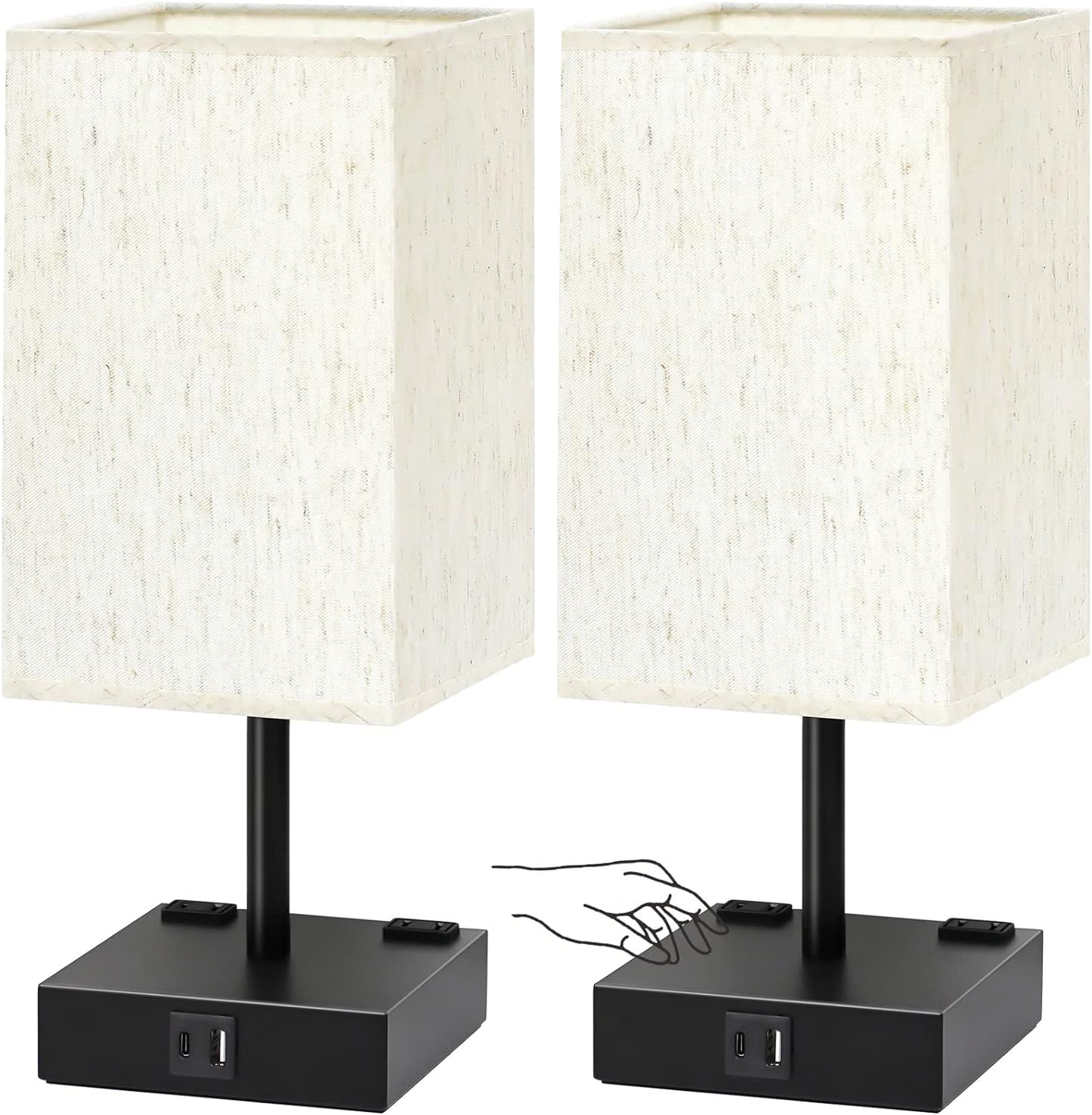 Touch Nightstand Lamps Set of 2 with USB Ports and Dimmable Light