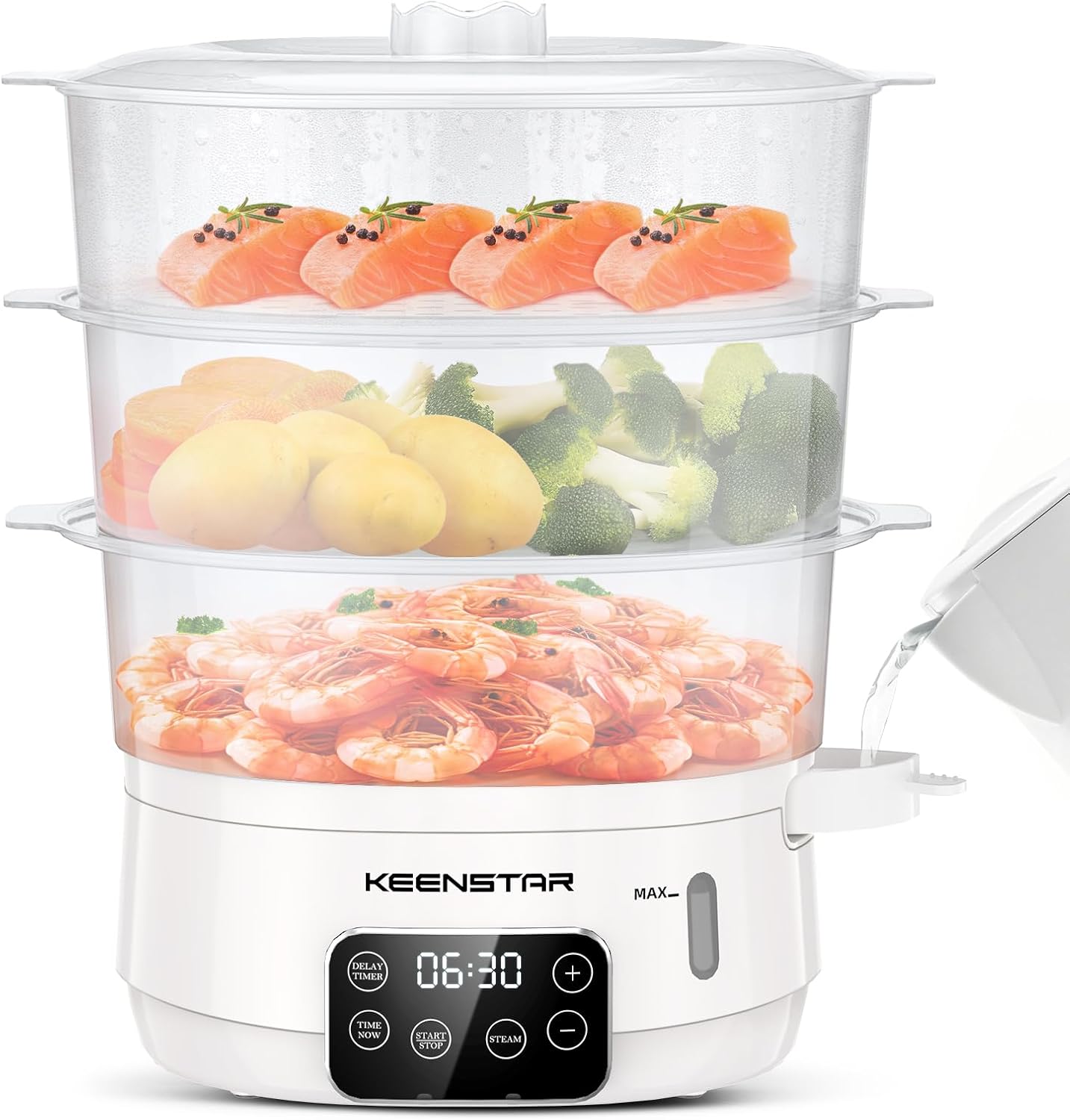 Electric Food Steamer with 3 Tiers for Healthy Cooking
