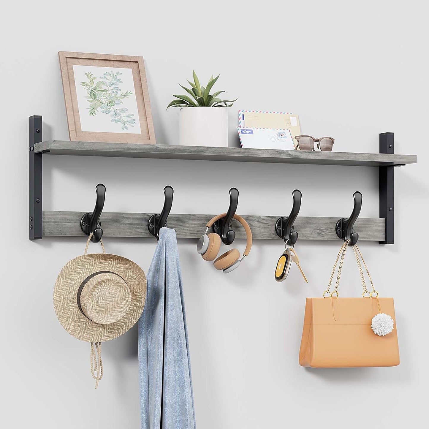 Tatub 29in Rustic Coat Rack Wall Mount with Shelf for Entryway