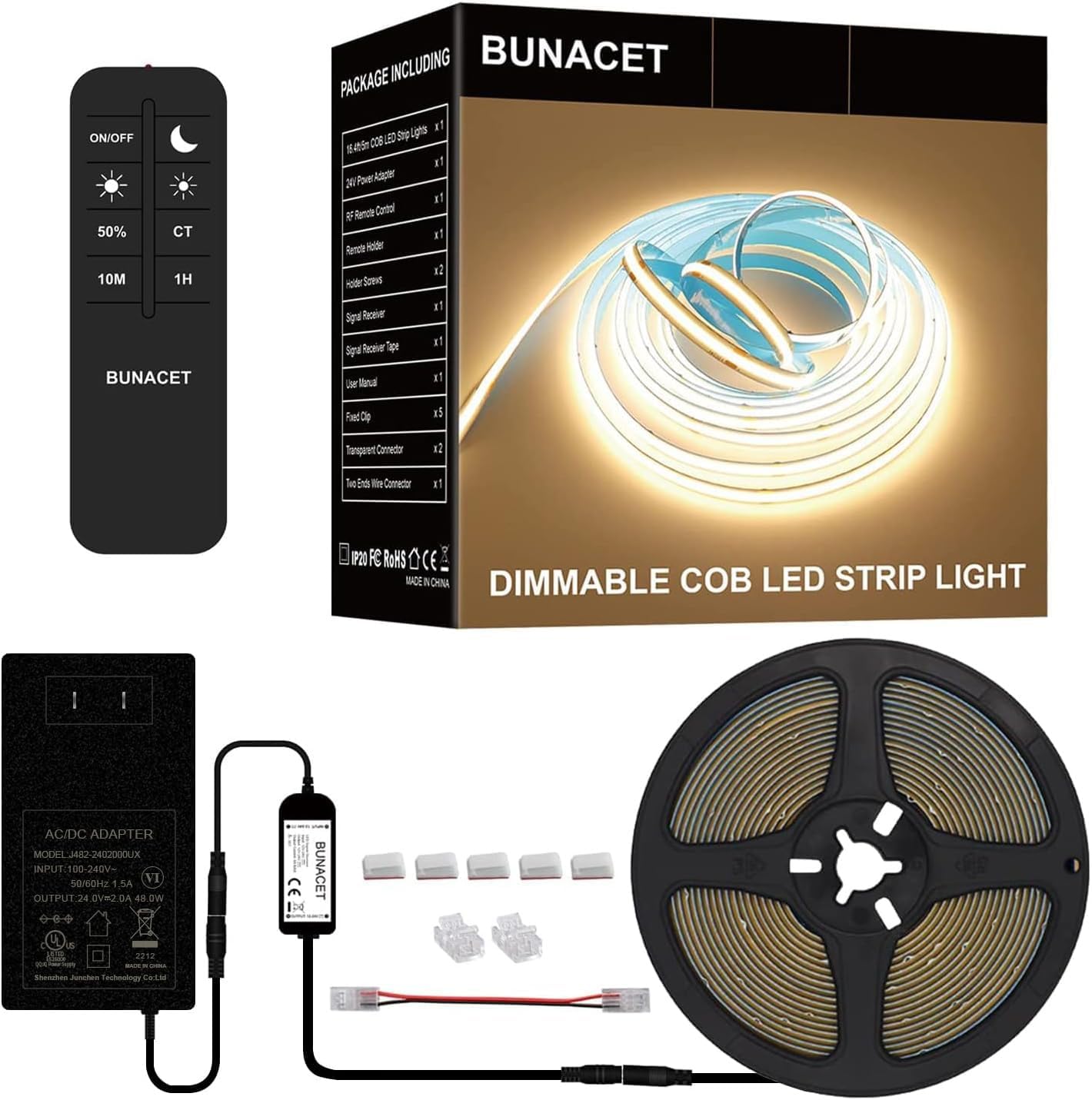 COB LED Strip Lights 2880 LEDs 20ft Warm White Dimmable Lighting