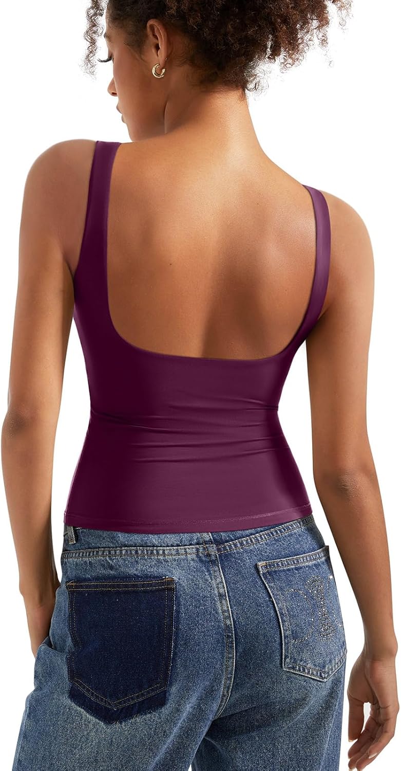 Padded Open Back Boat Neck Tank Tops for Women - Stylish and Soft
