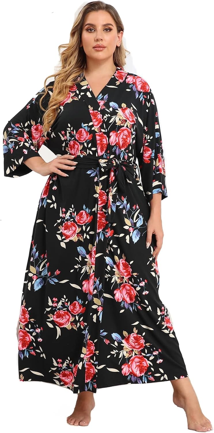 Plus Size Long Robes for Women - Comfortable Floral Kimonos
