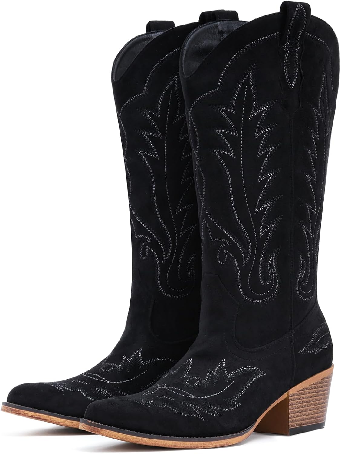 Suede Cowboy Boots for Women with Embroidered Retro Style