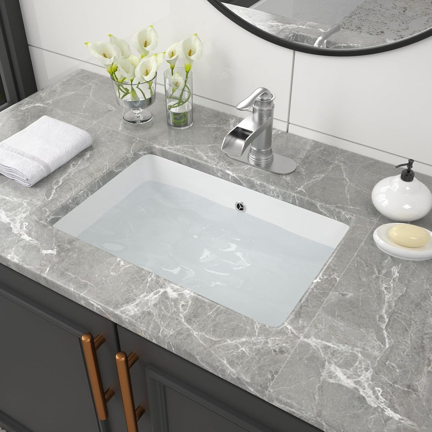 Modern Rectangular Undermount Bathroom Sink 21x15 Inch White