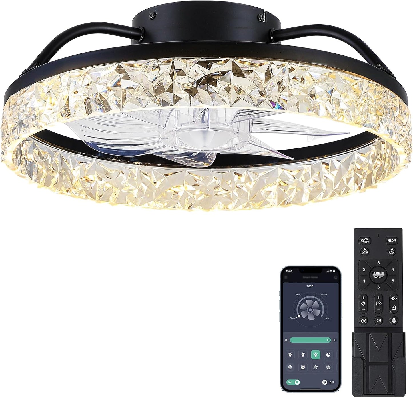 Modern Dimmable Ceiling Fan with Lights and Remote Control