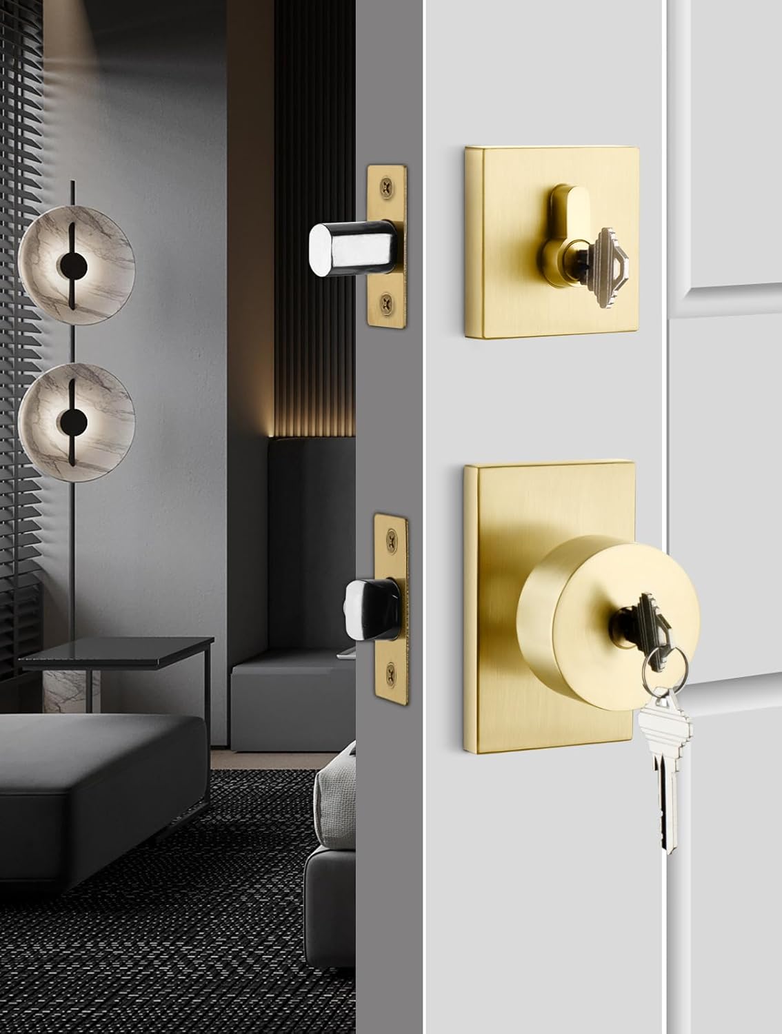 Goldenwarm Gold Exterior Door Knob with Deadbolt for Modern Homes