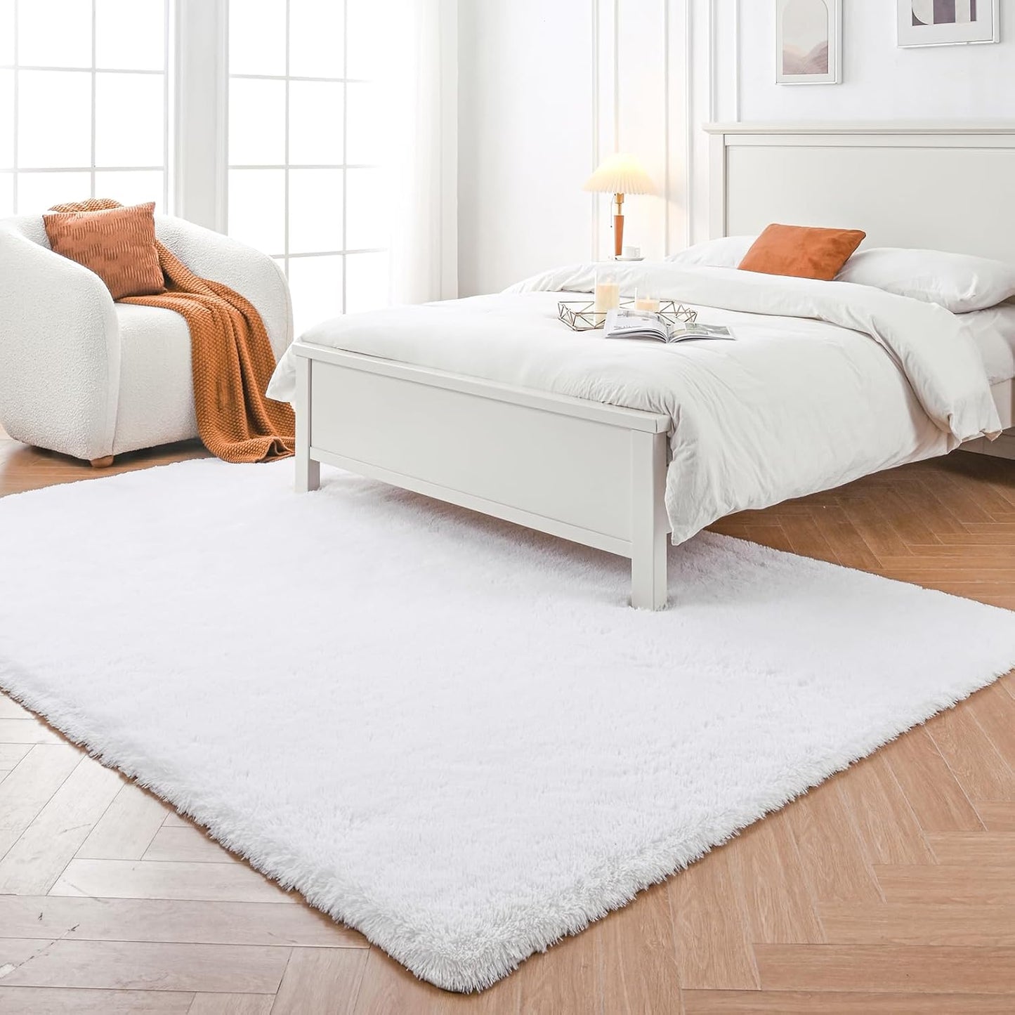 White Shag Area Rugs for Bedroom - Soft Plush Carpet 4x6