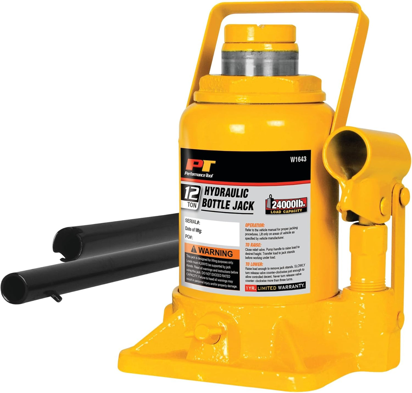 Performance Tool W1643 Heavy Duty Shorty Bottle Jack for Vehicles