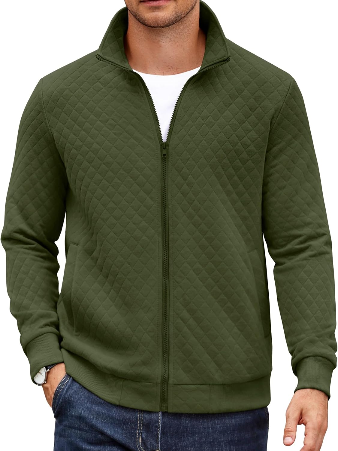 COOFANDY Mens Zip Up Sweatshirt Mock Neck Quilted Jacket Review
