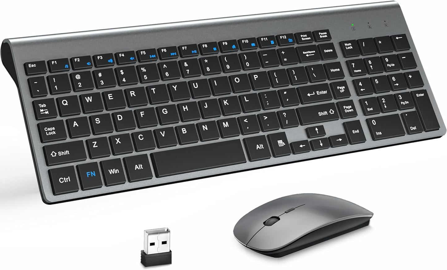 MOOJAY Wireless Keyboard & Mouse Combo - Ultra Slim, Quiet, Compact | Gray Black