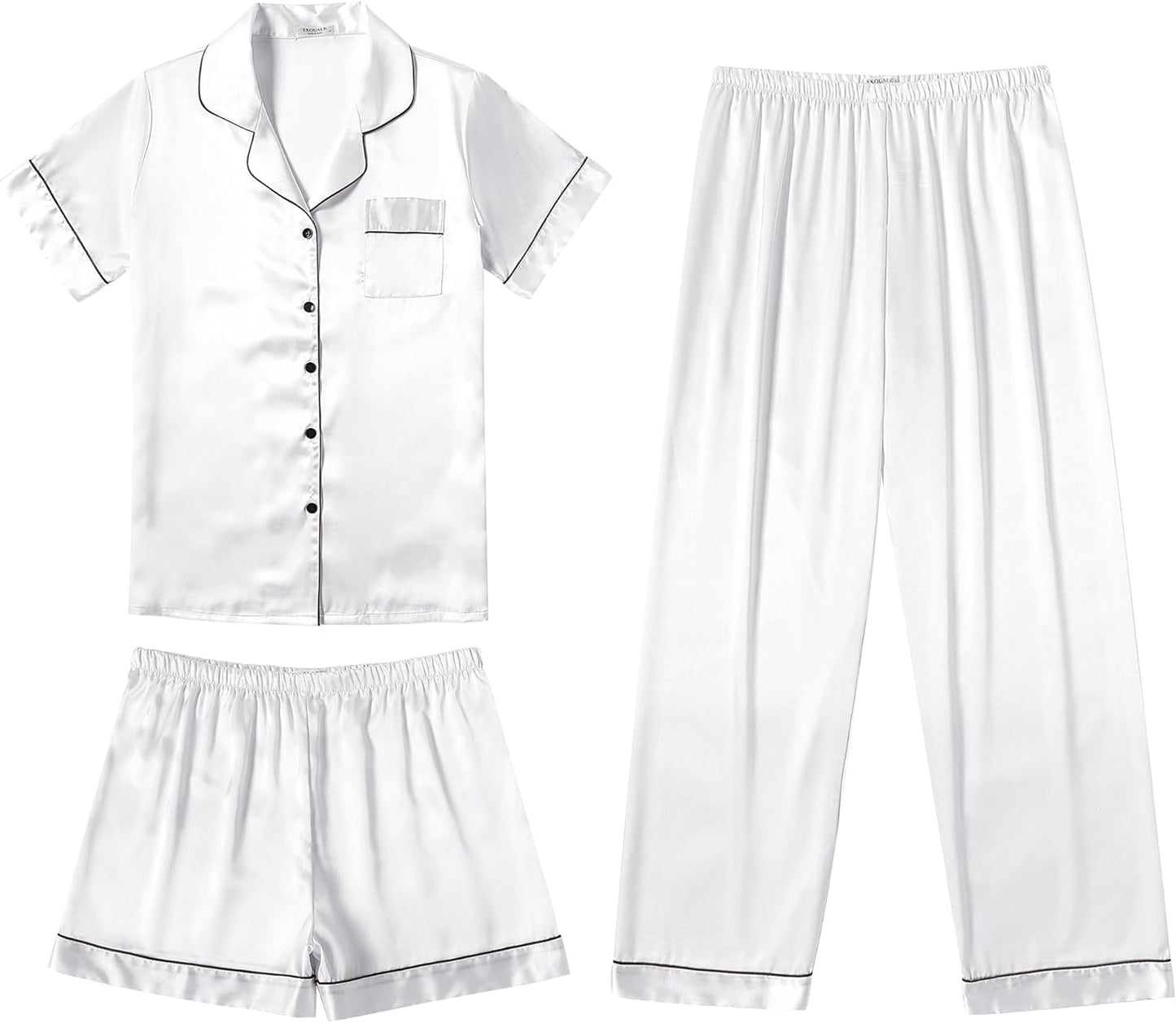 Ekouaer Silk Pajamas for Women Set Soft Satin Pjs 3 Piece