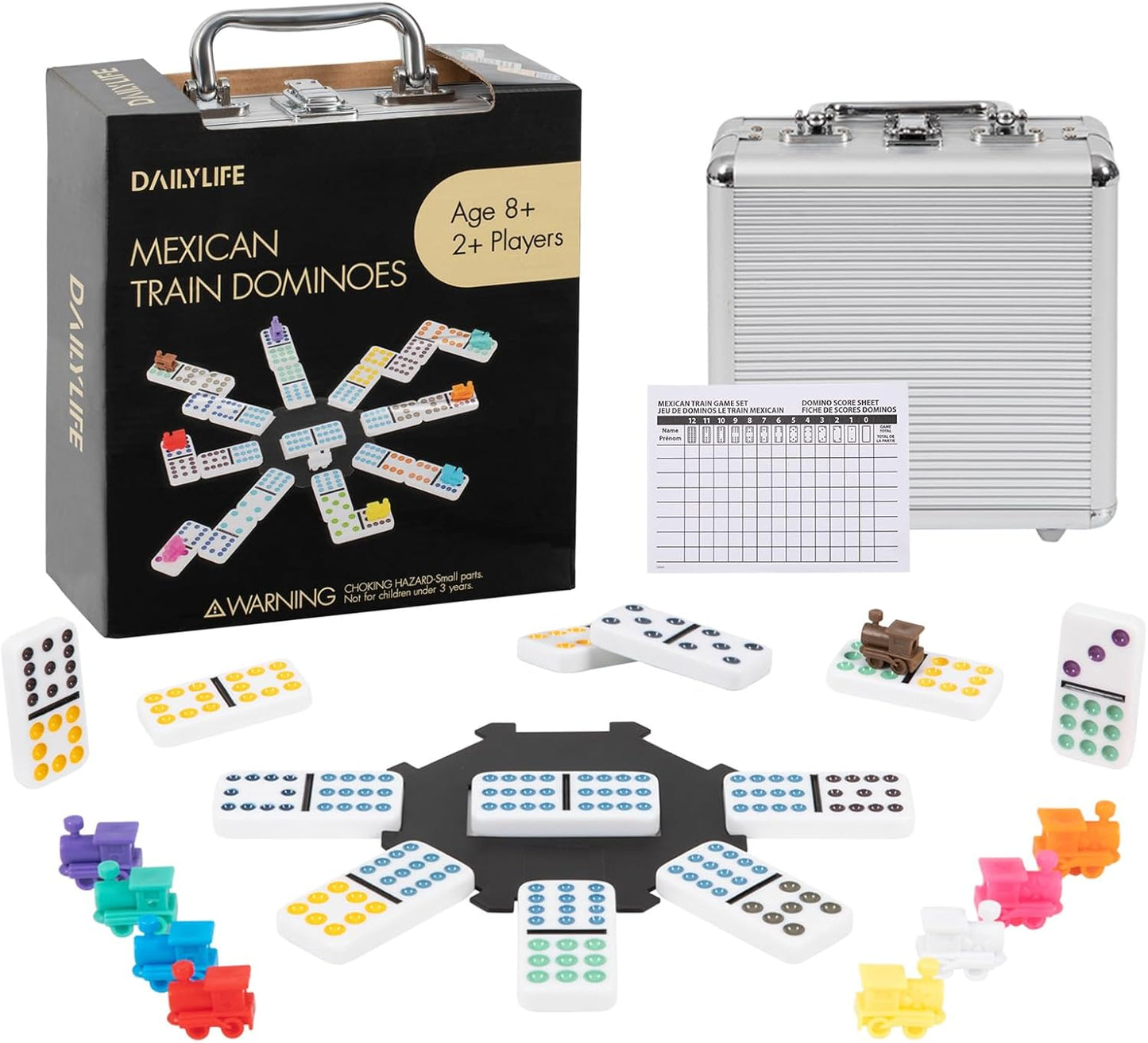 DAILYLIFE Mexican Train Dominoes Set for Family Game Nights