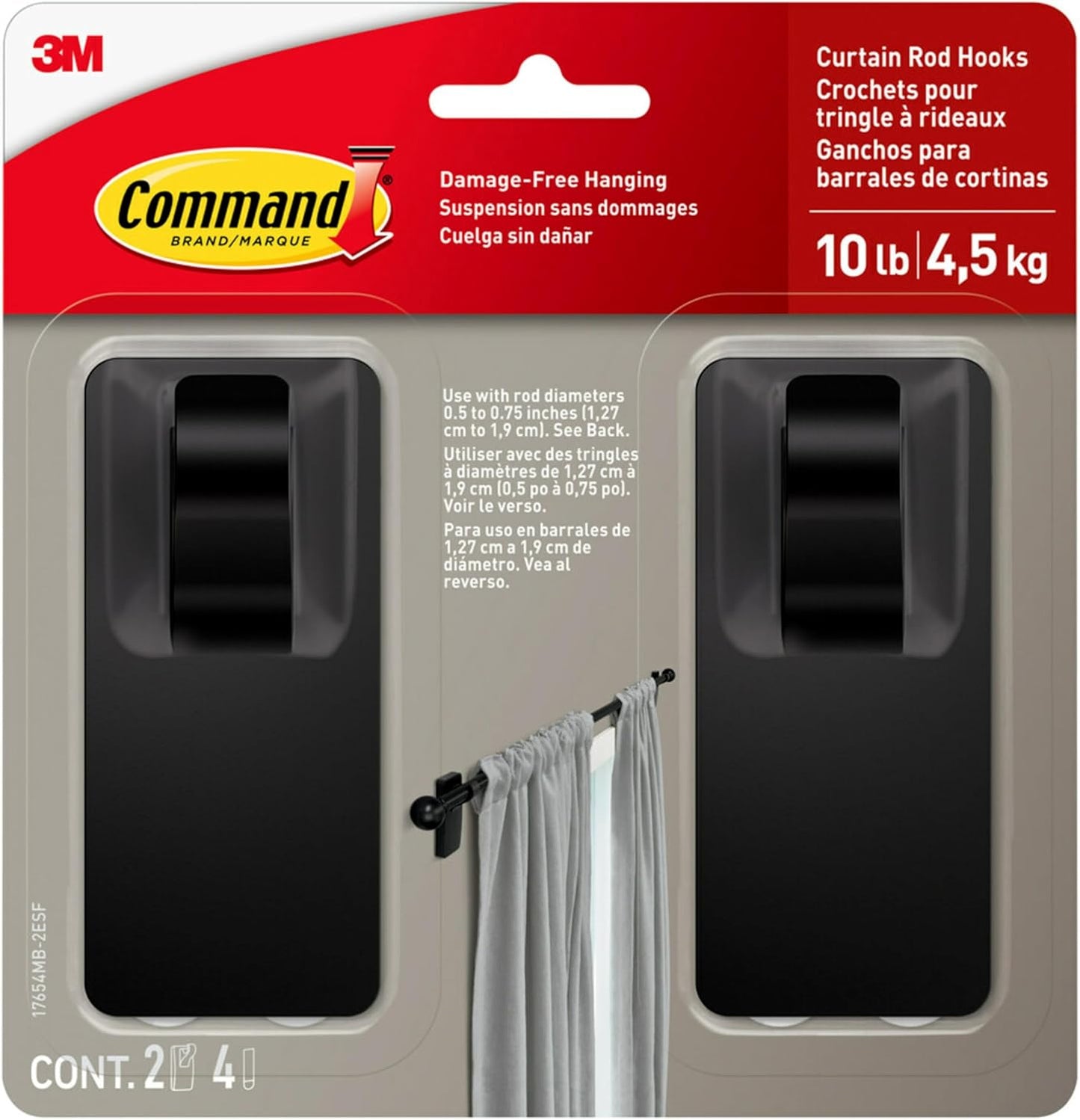 Damage-Free Curtain Rod Hooks w/ Adhesive Strips