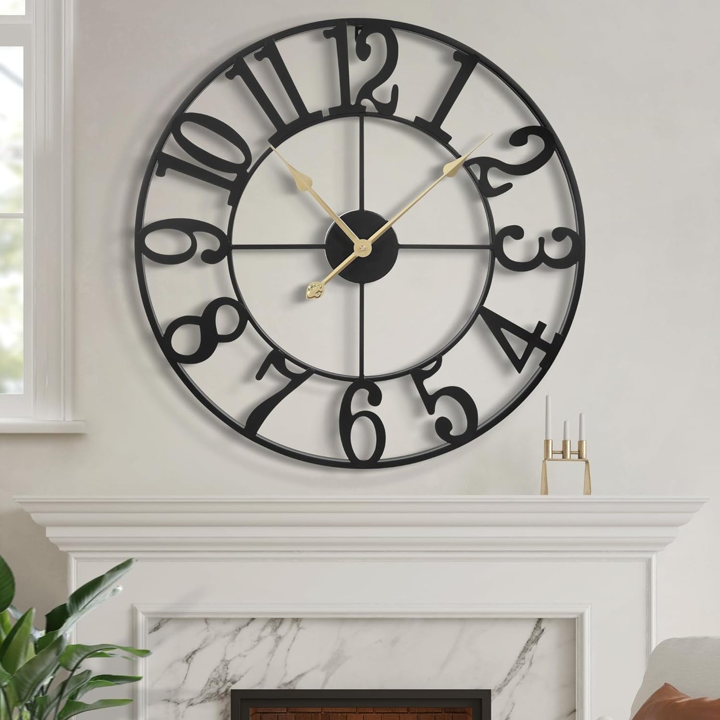 LEIKE Large Wall Clock 24 Silent Non-Ticking Decorative Retro