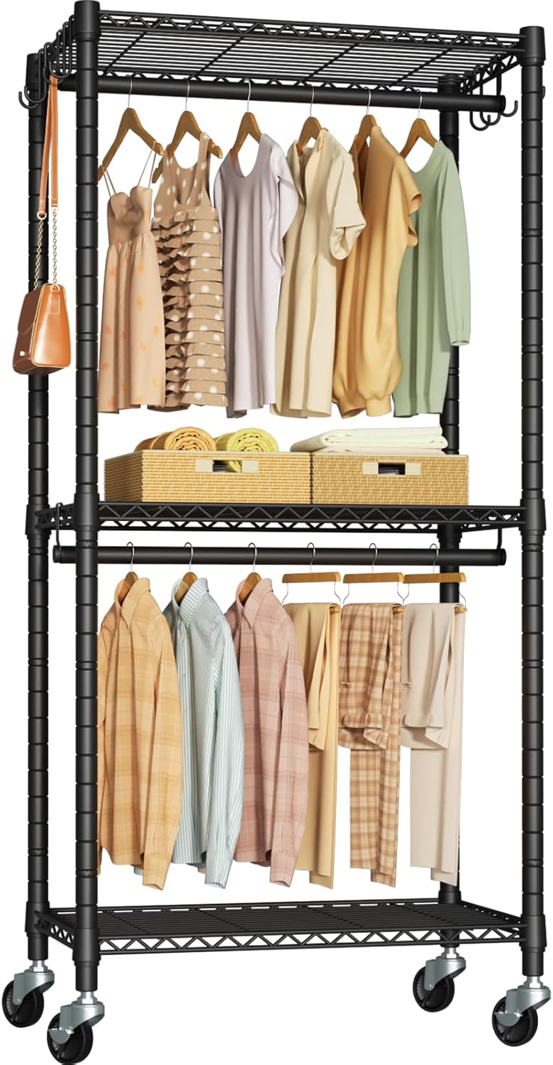 P3 Mini Rolling Clothes Rack for Heavy Duty Garment Storage