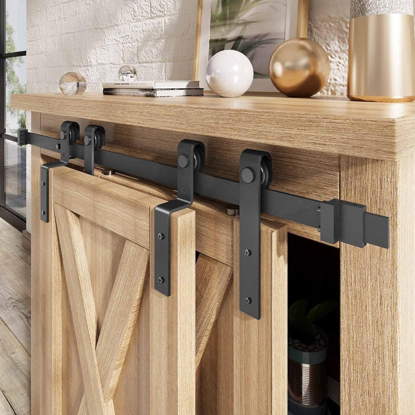 EaseLife 6 FT Mini Cabinet Bypass Sliding Barn Door Hardware Kit