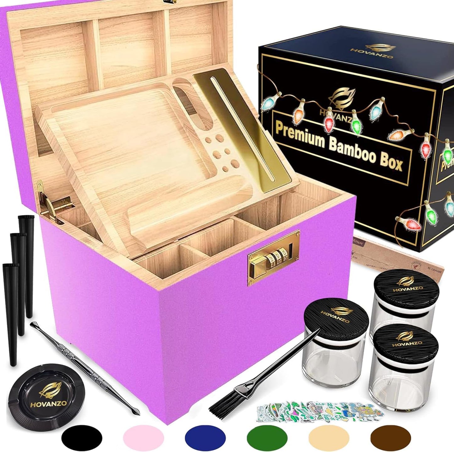 Premium Large Bamboo Storage Box with Removable Tray and Lock