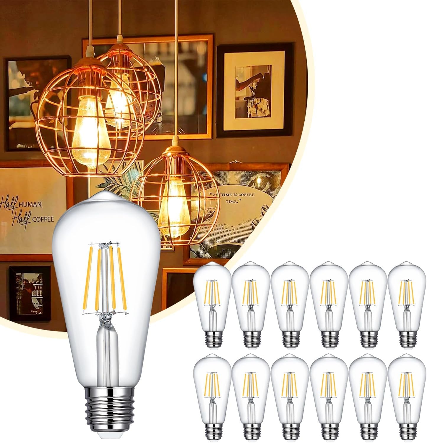 ST19 LED Bulb 6W Equivalent 60W Warm White 12 Pack Dimmable