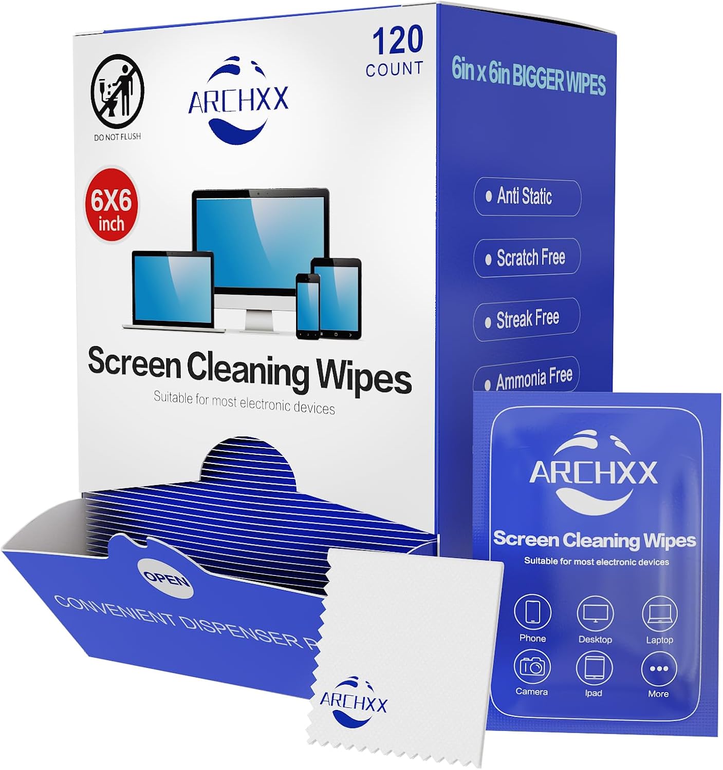 ARCHXX Screen Wipes - 120 Pre-Moistened for Electronics