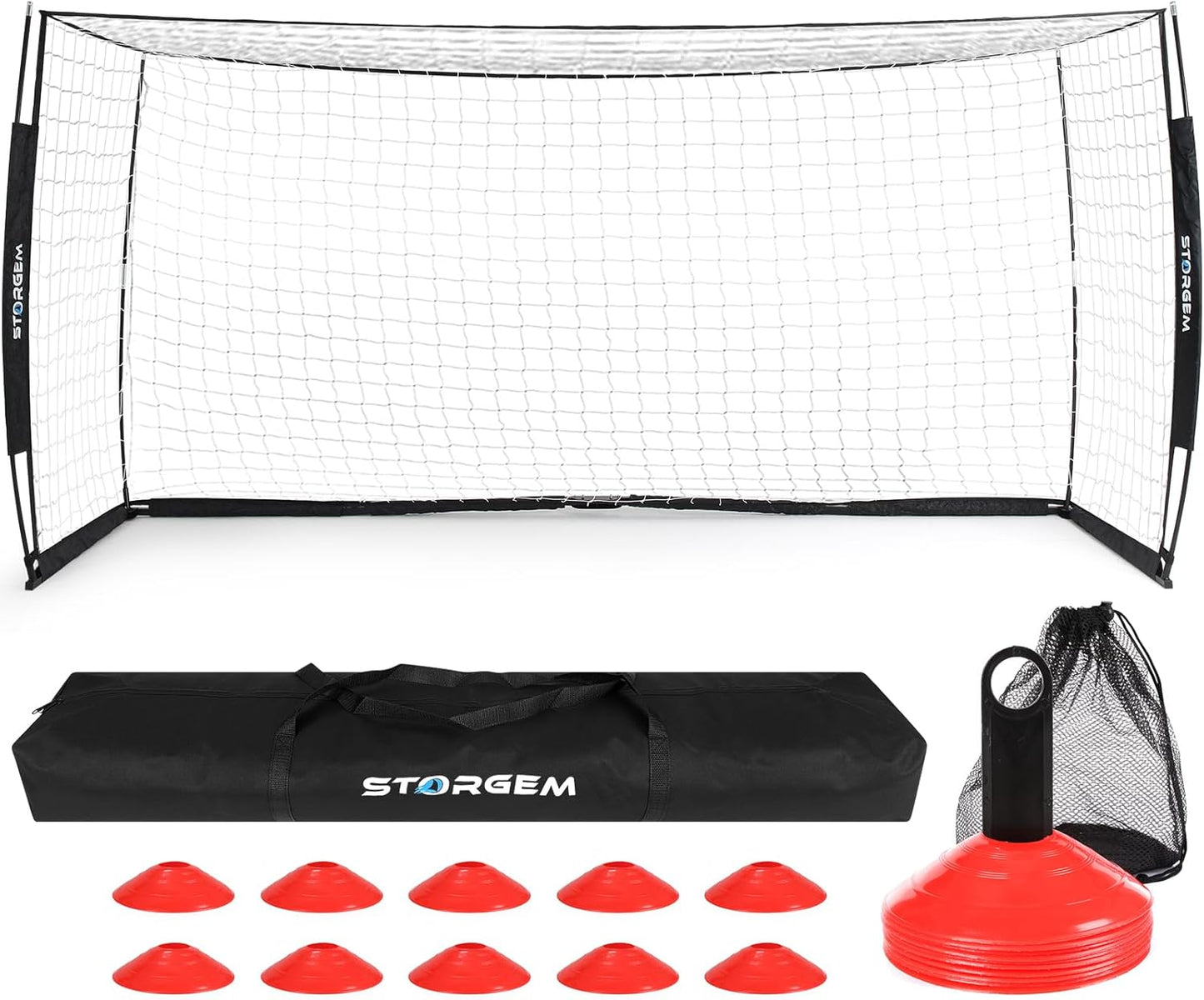Storgem Soccer Goal with Collapsible Metal Base and Training Cones