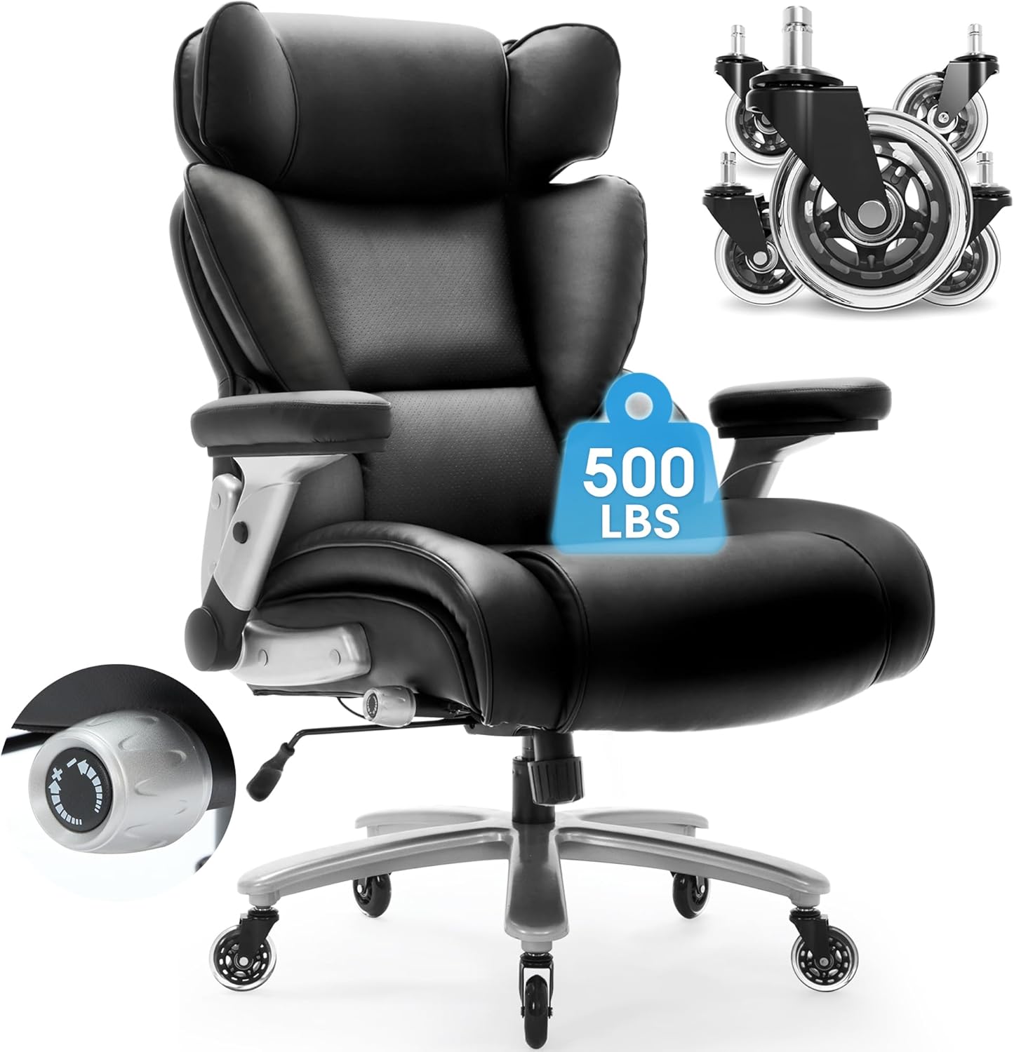 500lbs Executive Chair with Adjustable Lumbar - Ergonomic Recline
