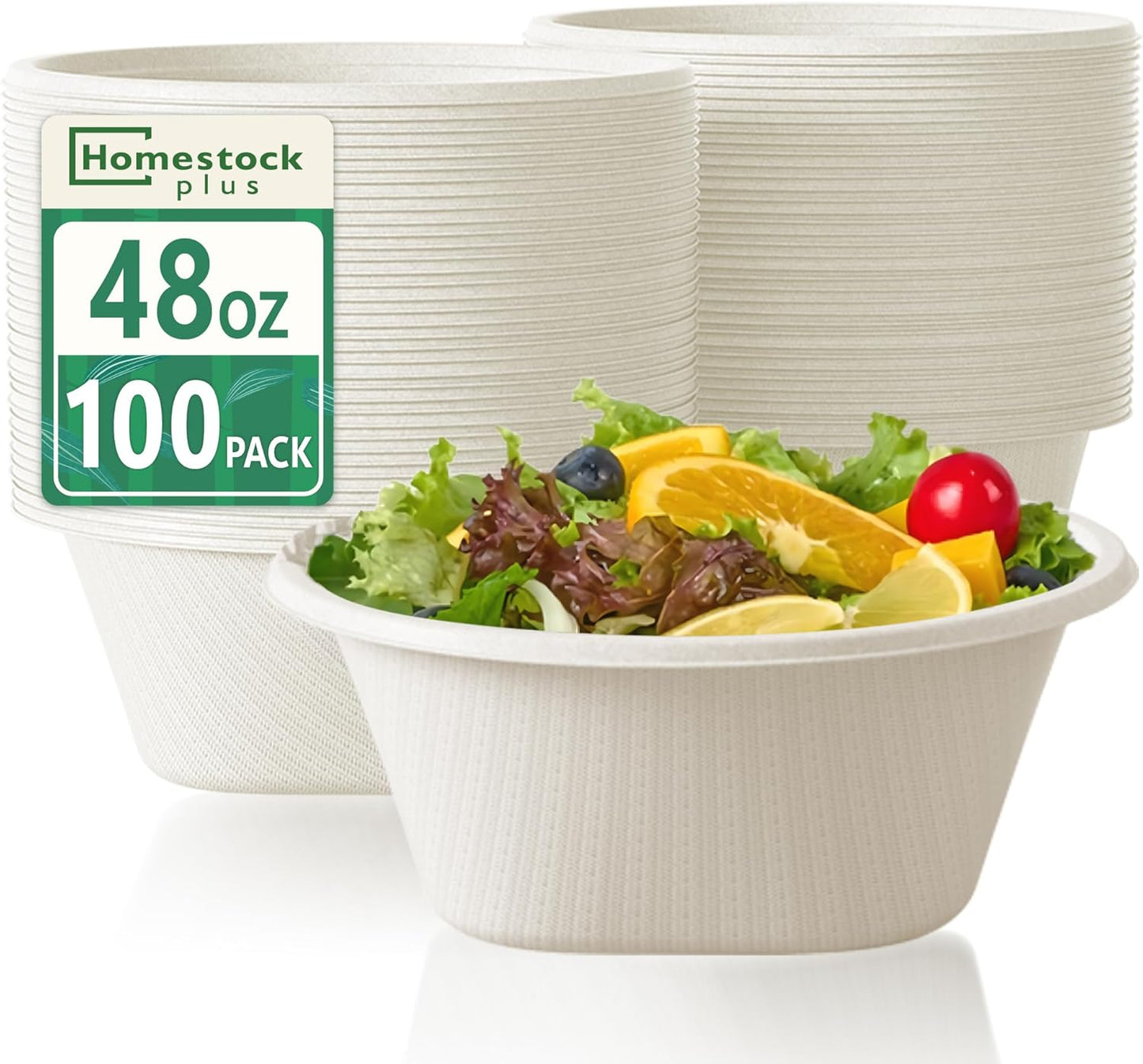 Large Disposable Bowls 48 Oz Heavy Duty Compostable Paper Bowls