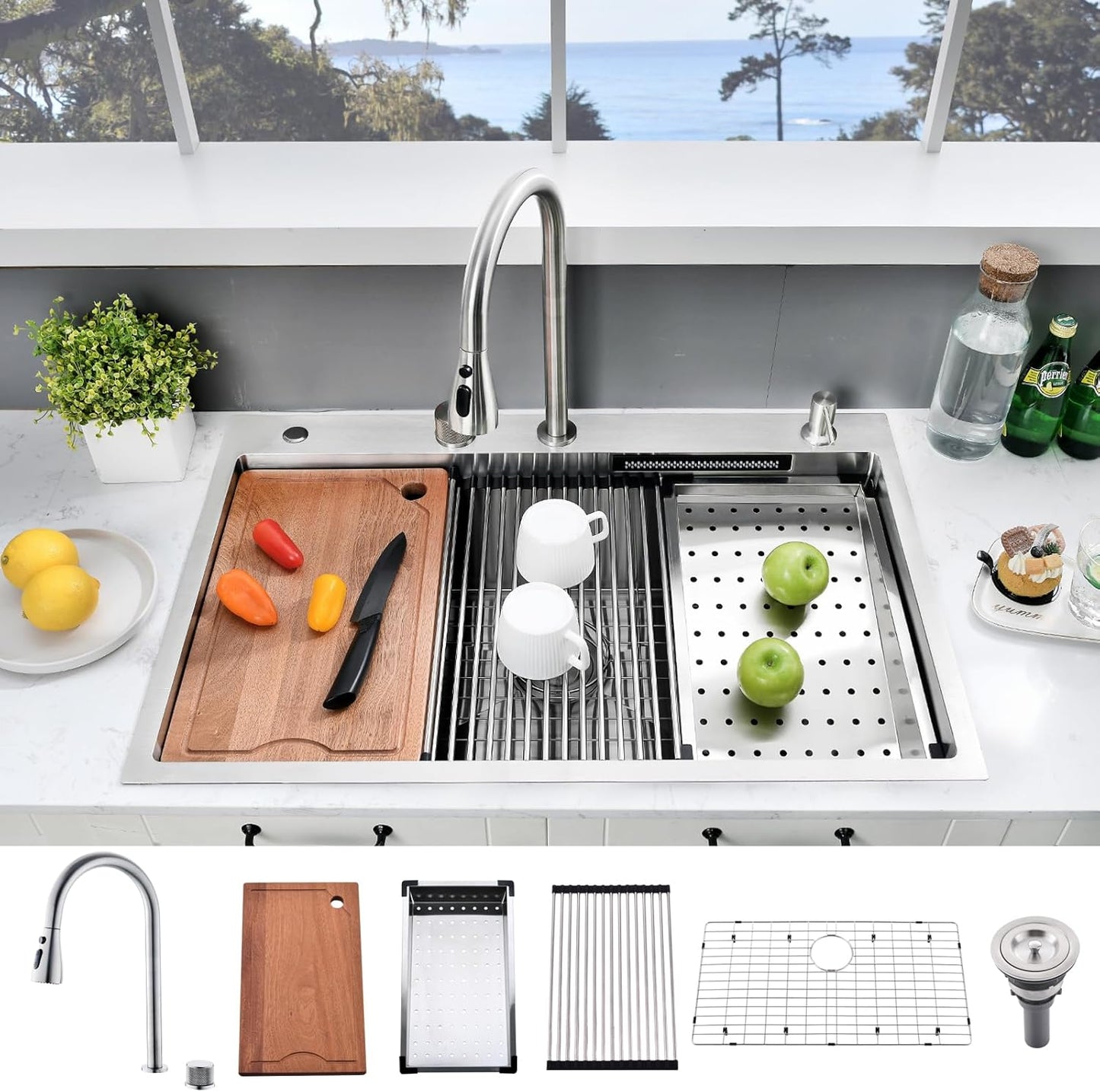 3322 Waterfall Sink and Faucet Combo for Modern Kitchen Design