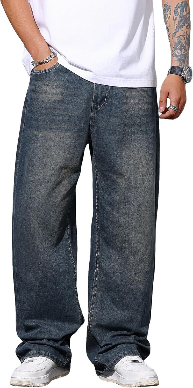 Mens Wide Leg Baggy Jeans for Casual Fashion and Streetwear