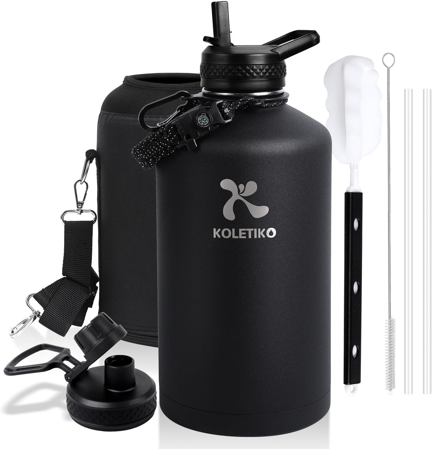 1 Gallon Insulated Water Bottle with Paracord Handle & Straw