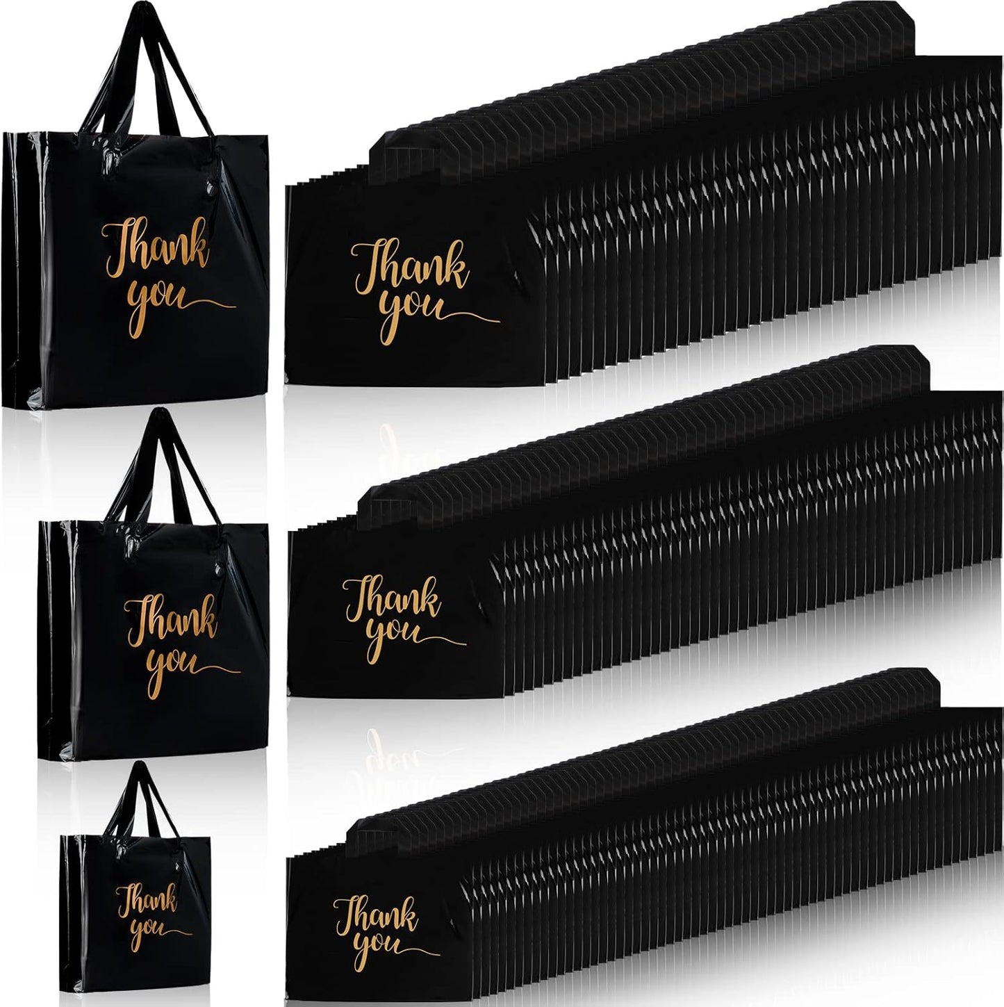 Teling 200 Pcs Thank You Bags Bulk in 3 Sizes for Retail Use
