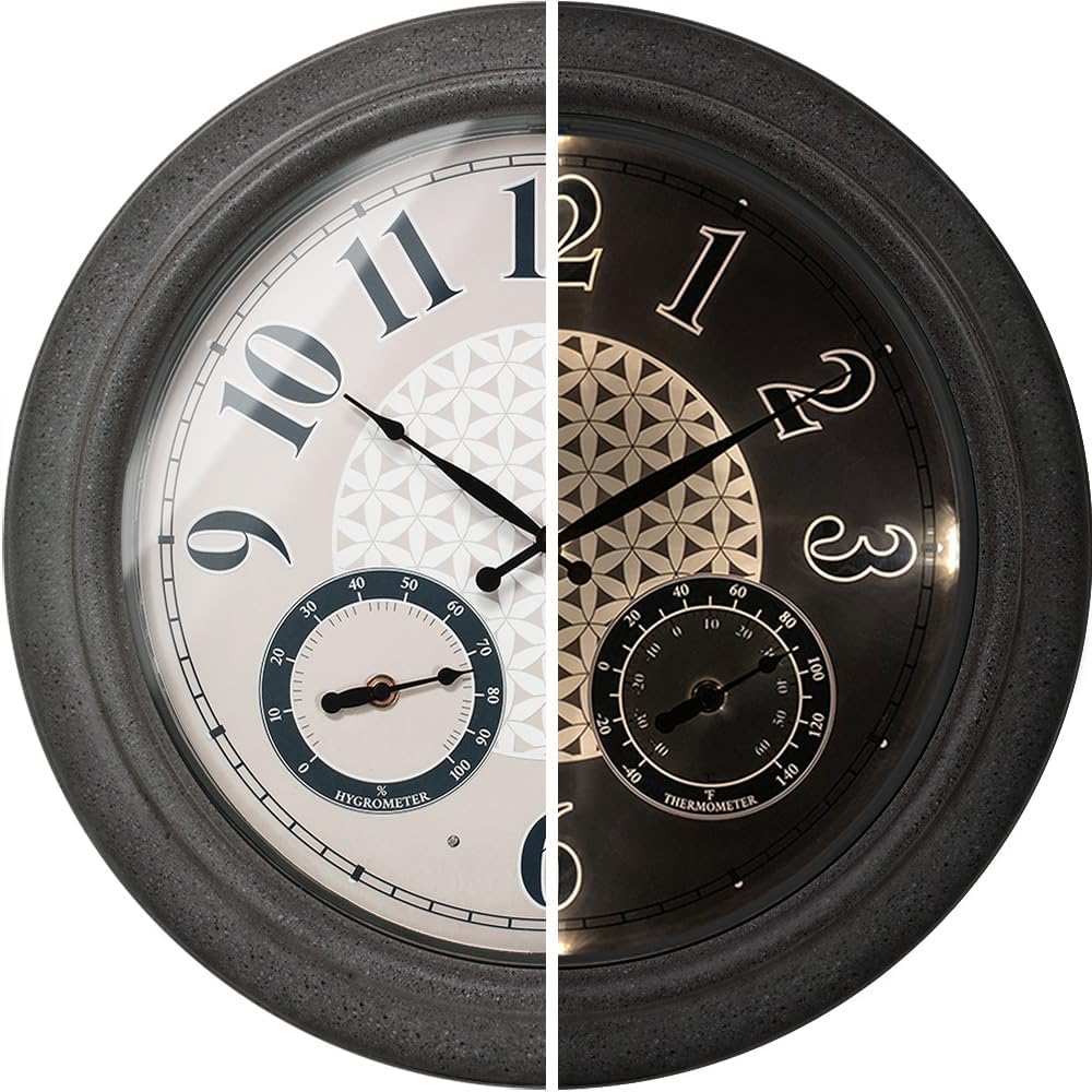 18 Inch Illuminated Outdoor Clock with Thermometer & Hygrometer