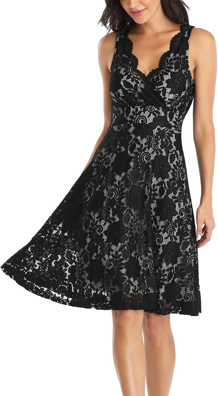 MISS MOLY Women's Floral Lace Overlay Fit and Flare Dress