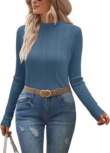 OUGES Women's Lightweight Stretchy Long Sleeve Pullover Sweater