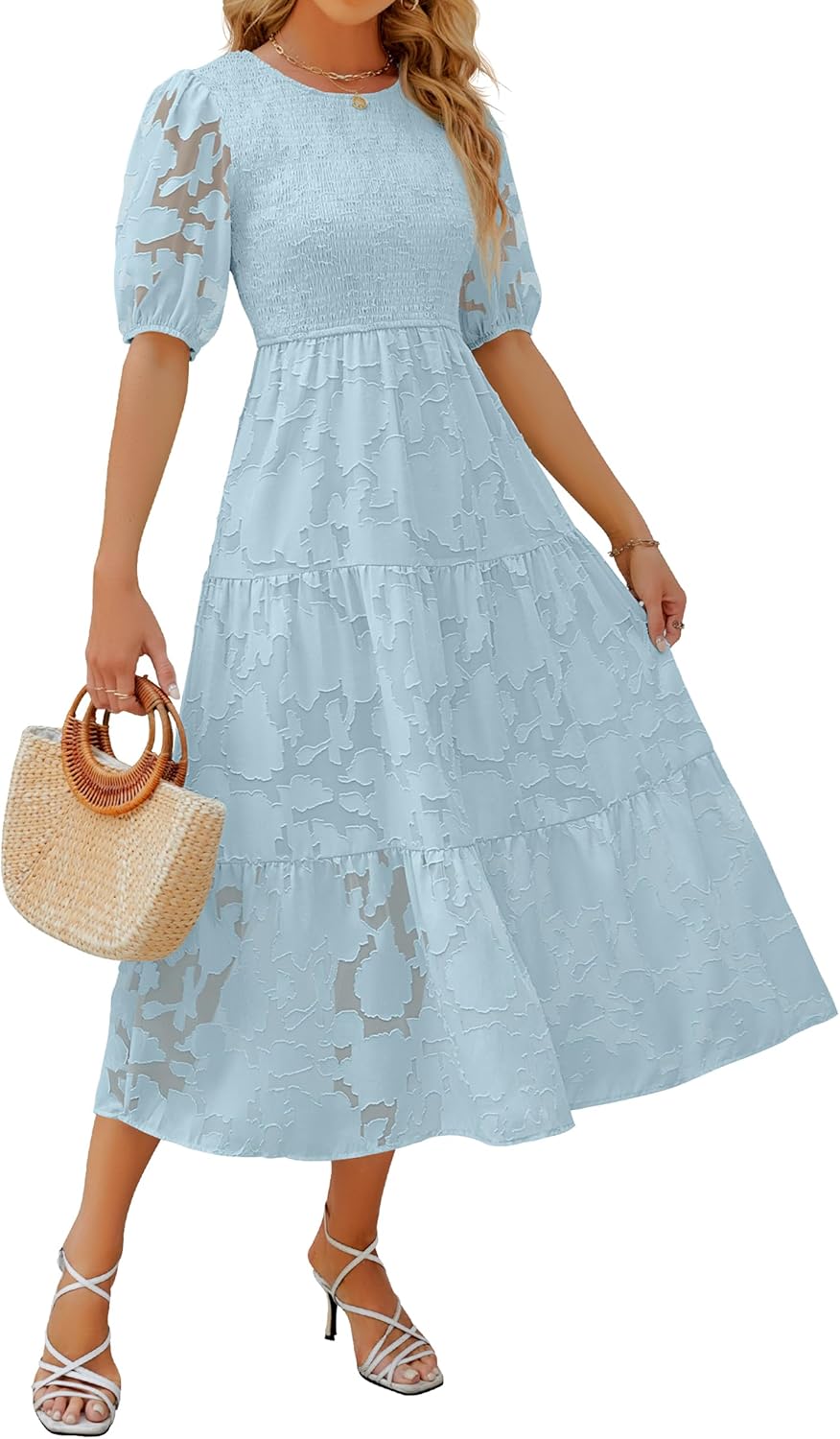ZESICA Women's Summer Short Puff Sleeve Floral Maxi Dress