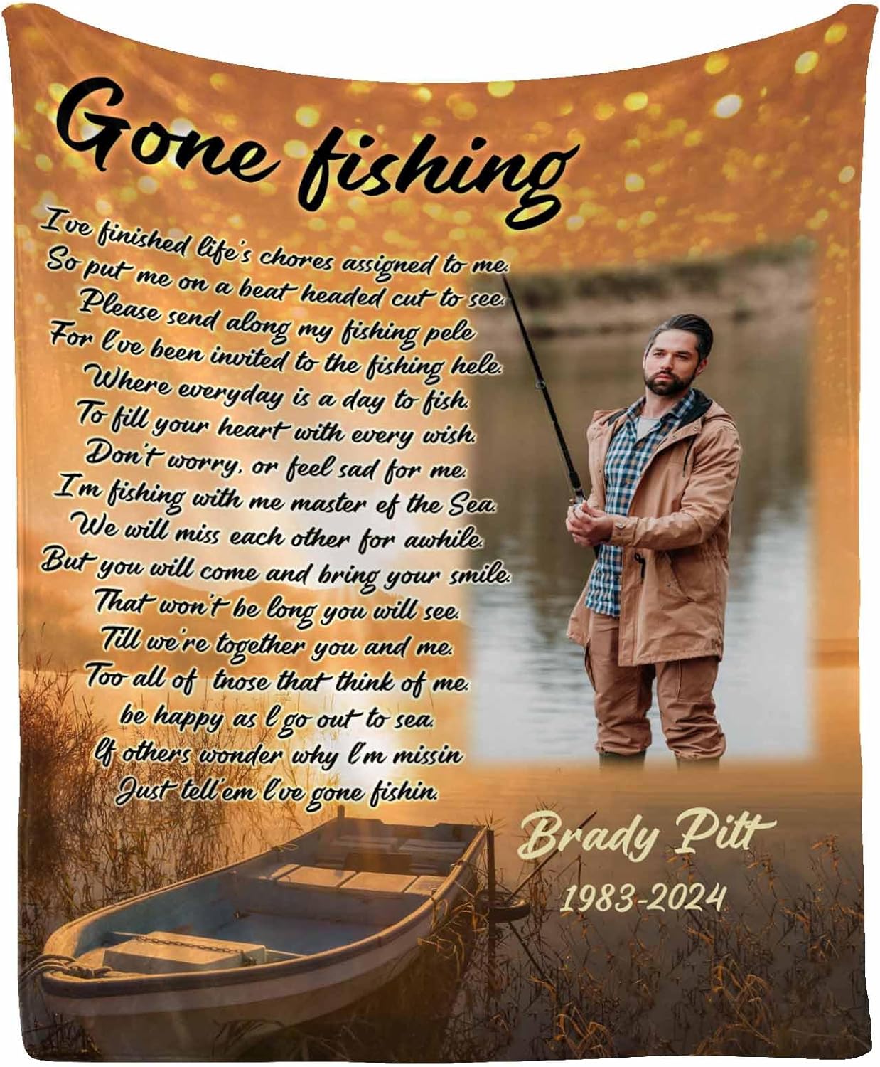 Personalized Memorial Photo Blanket | Gone Fishing Tribute