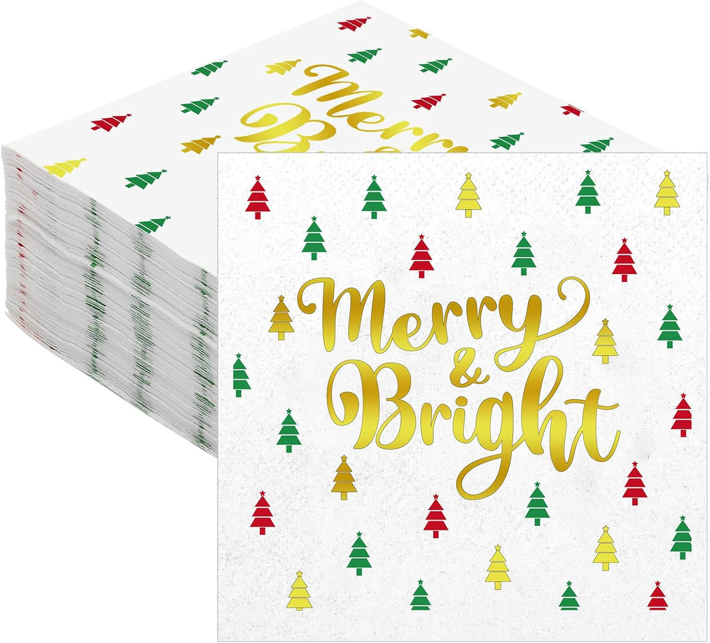Merry & Bright Christmas Beverage Napkins - 100 Pcs, 2 Ply