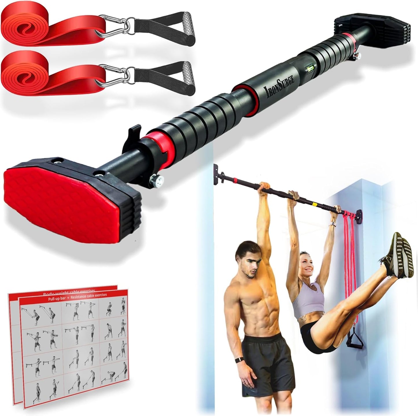 Pull Up Bar for Hallway or Doorway with Resistance Bands Set