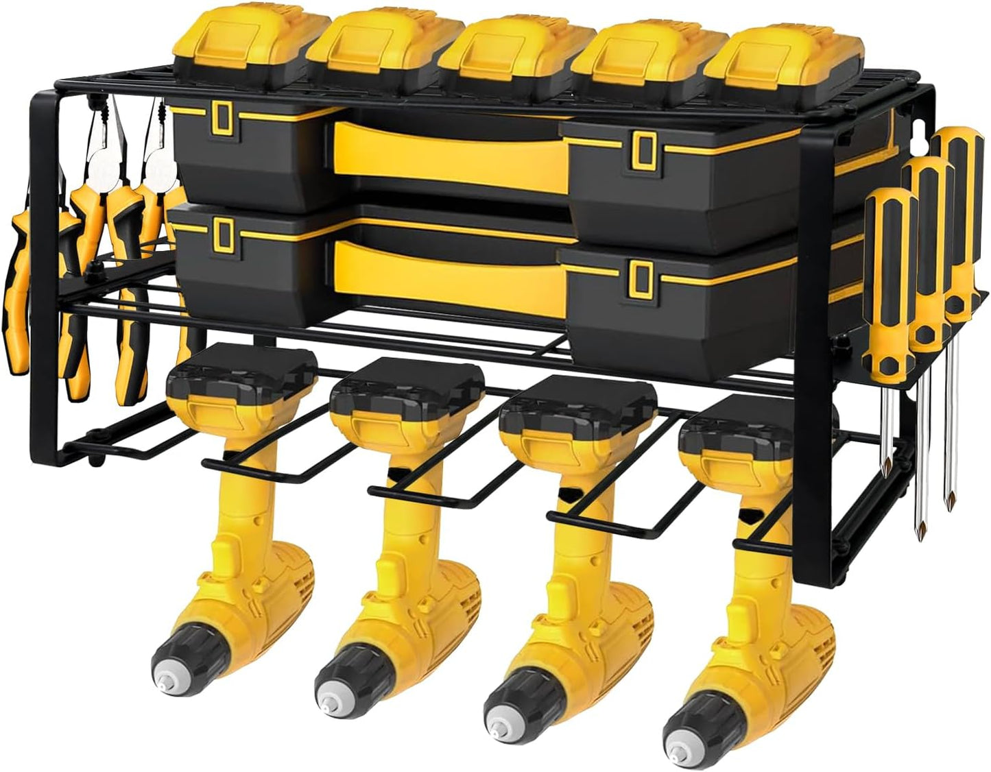 Space-Saving Power Tool Organizer - 3 Layers, 4 Drill Holders