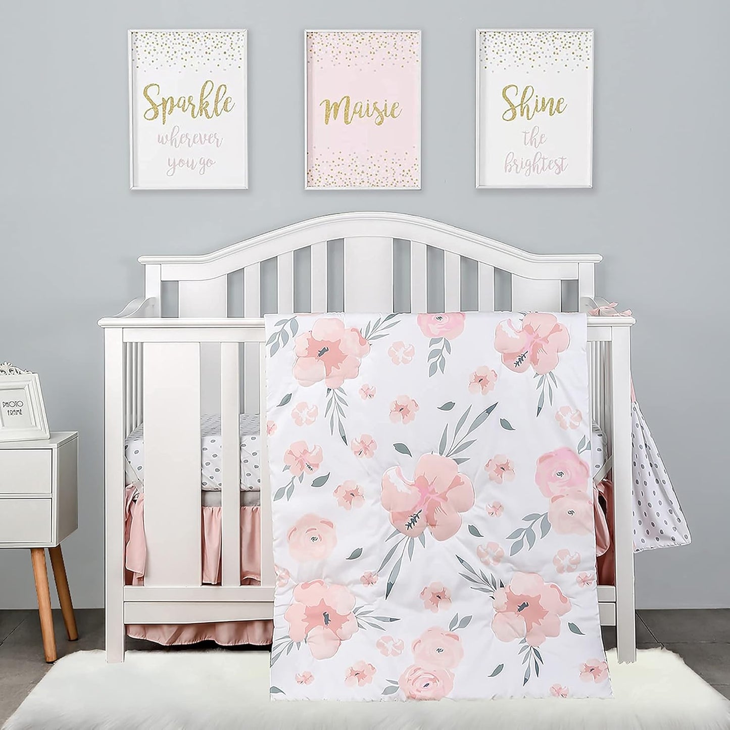 PINNKKU 4-Piece Crib Bedding Set for Boys and Girls - Floral
