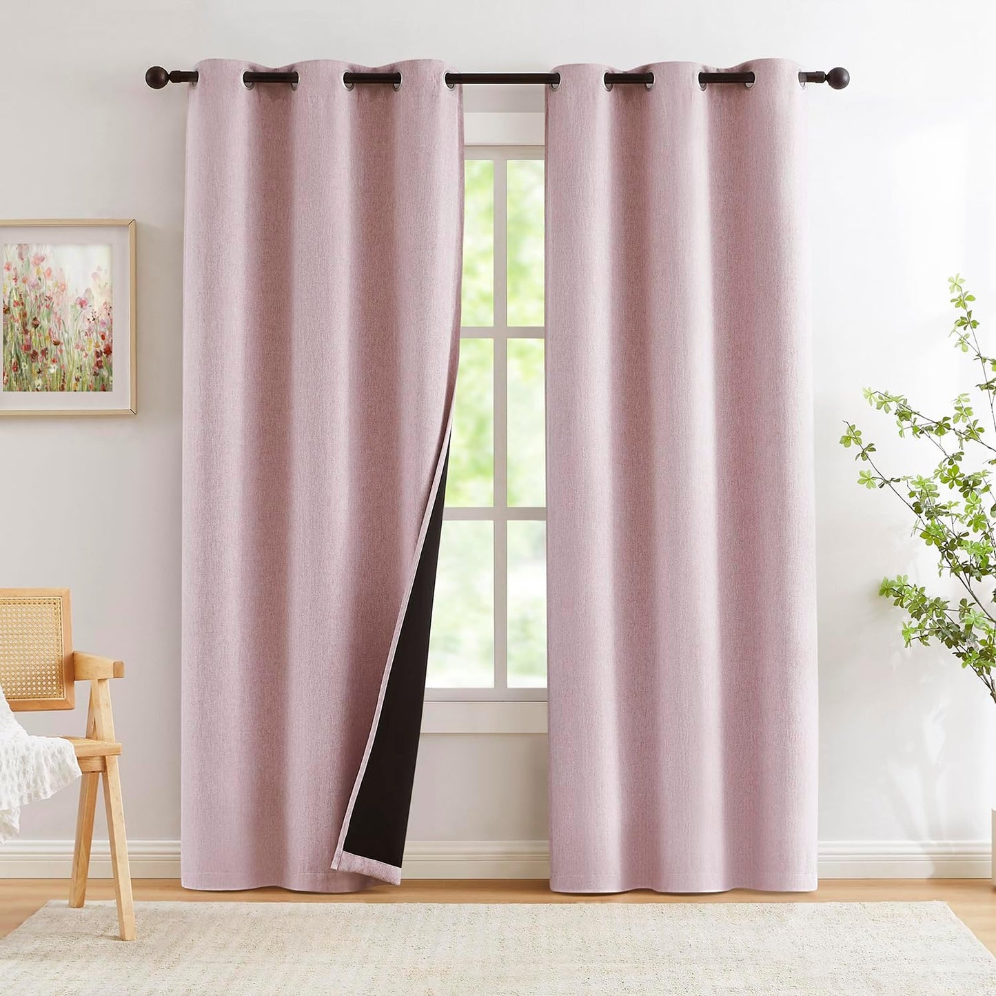 Pink Full Blackout Window Curtains for Nursery Girls Bedroom