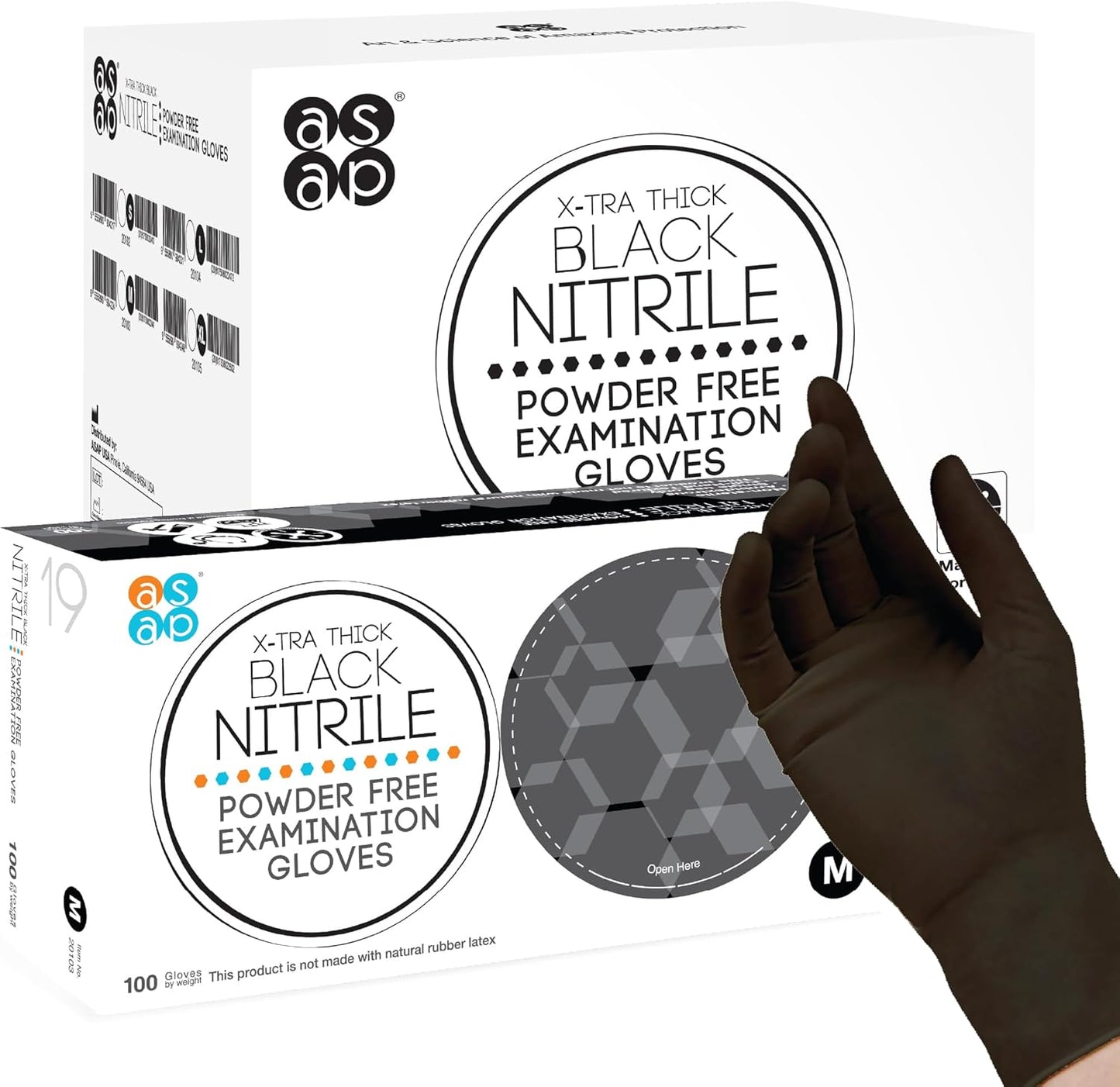 ASAP Black Nitrile Gloves - Latex Free, Powder Free - 4 Mil Thickness