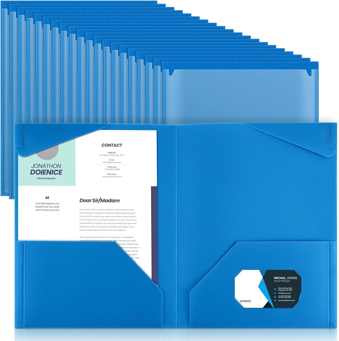 Henoyso 60 Pcs Plastic Folders with Clear Front Pockets