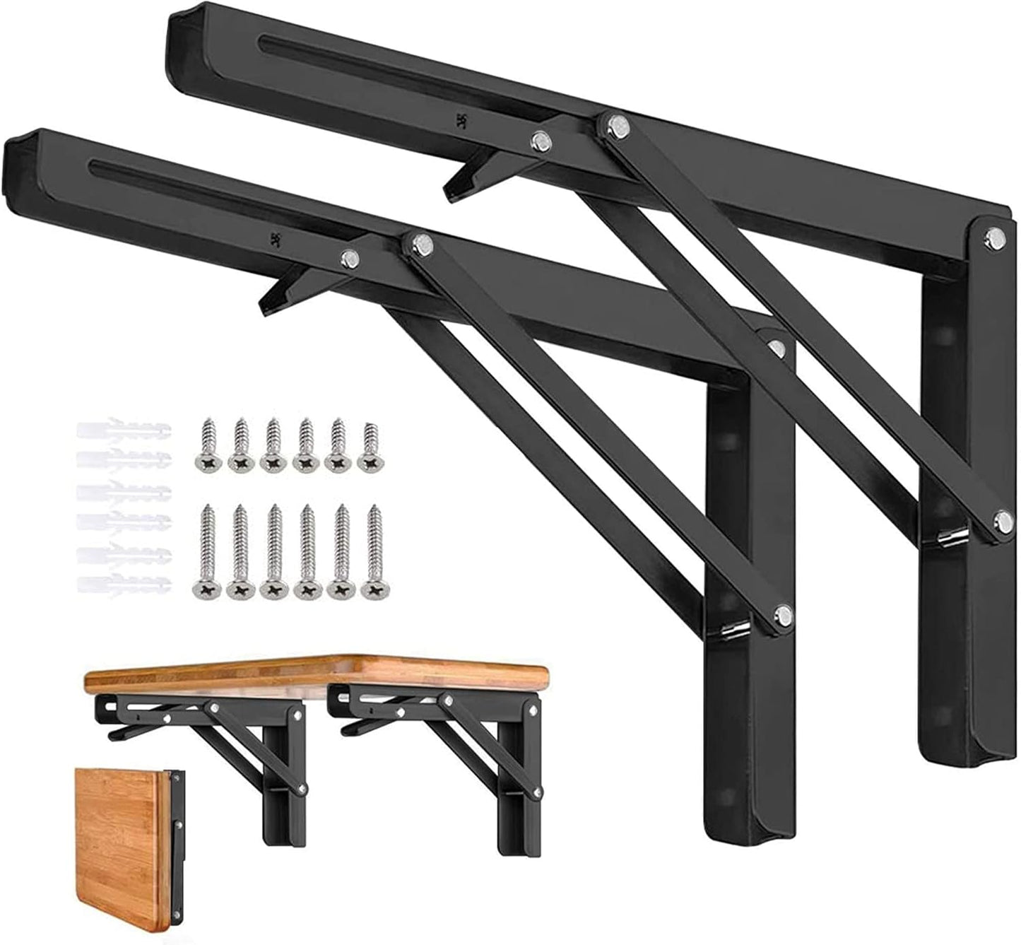 16 Folding Shelf Brackets - Heavy Duty Stainless Steel - Space Saving DIY Solution