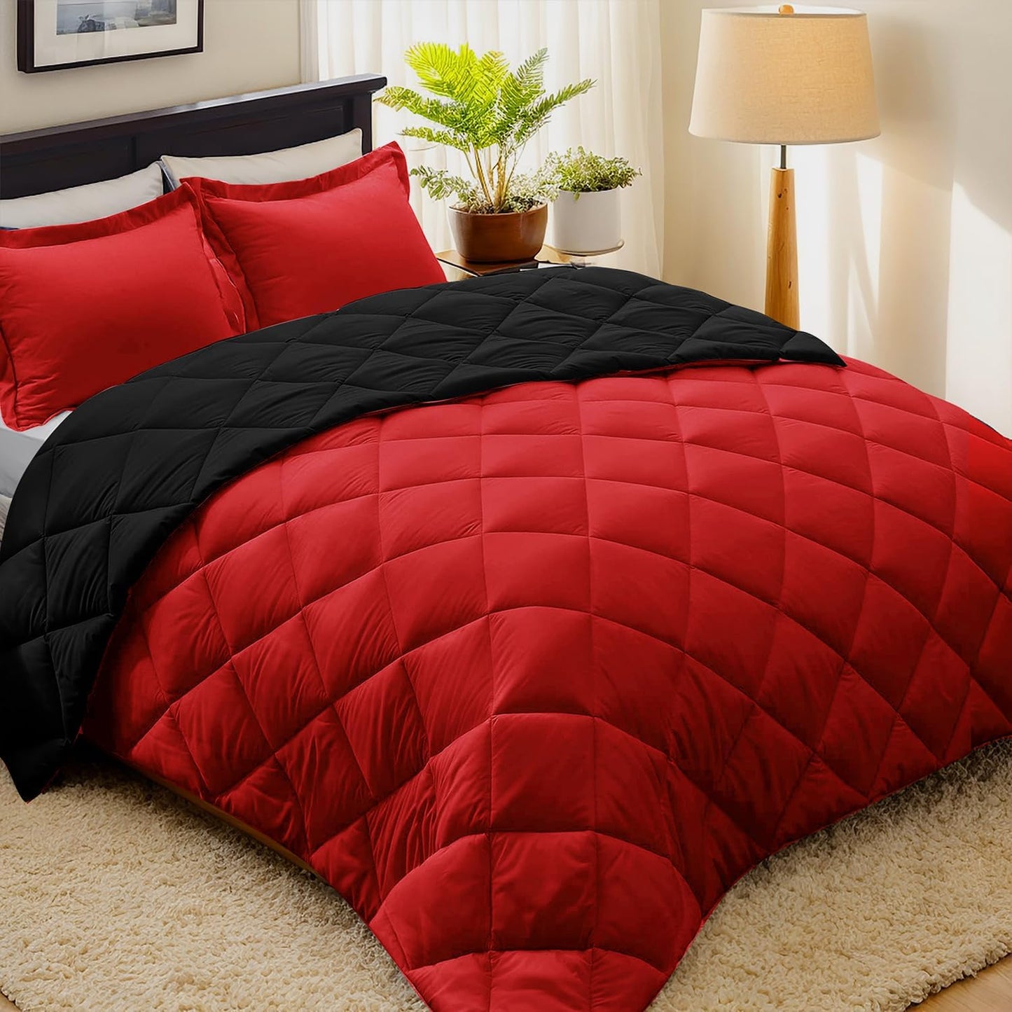 HIG 3pc Red Twin/Twin XL Comforter Set - All Season Soft Comfort