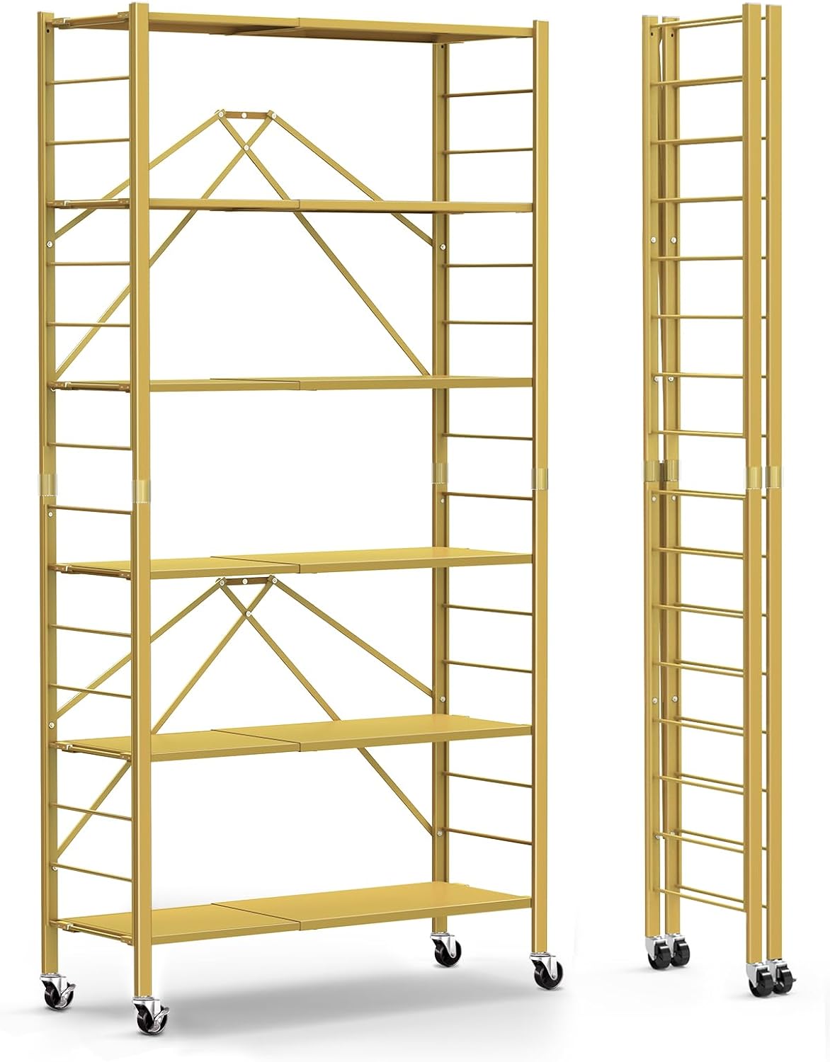 Himix 6 Tier Foldable Storage Shelves with Wheels for Versatile Use