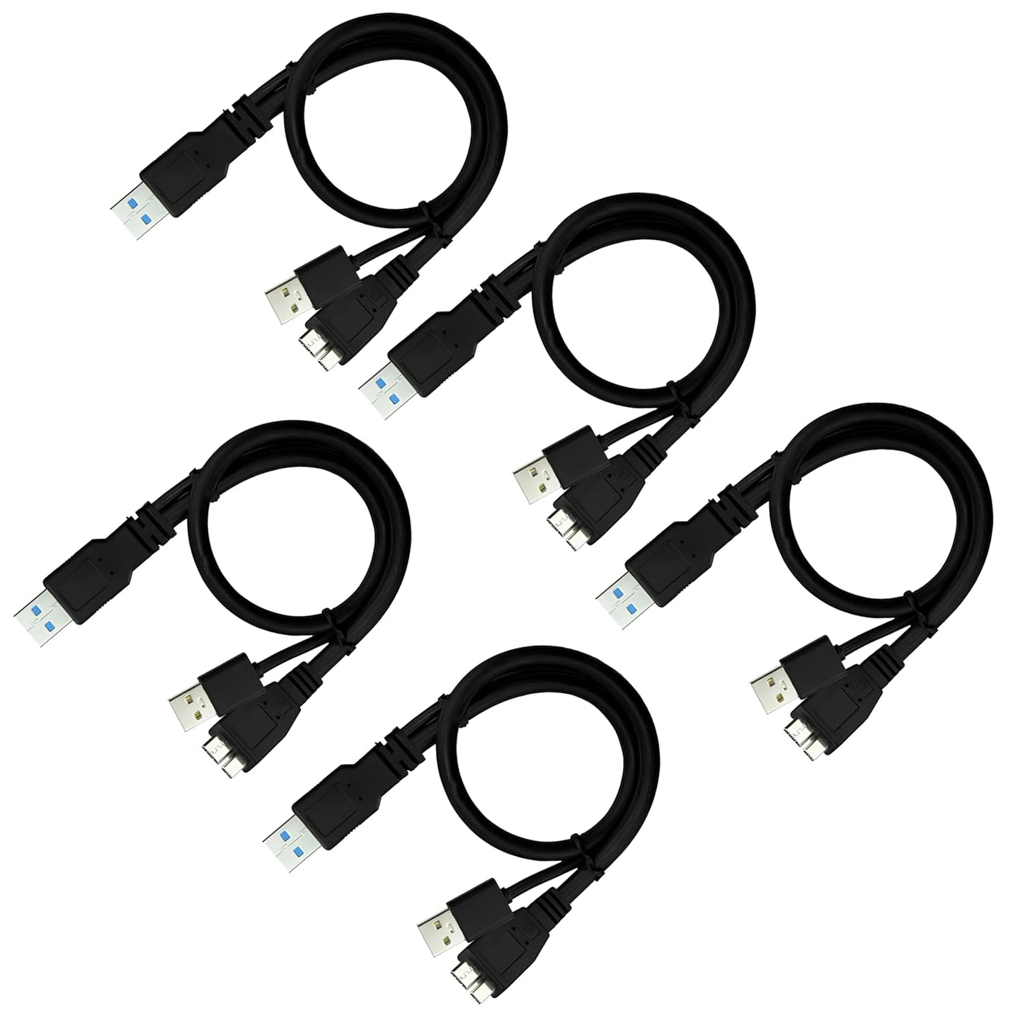 SaiTech IT 5 Pack USB 3.0 Dual Power Cable - High Speed Data Transfer