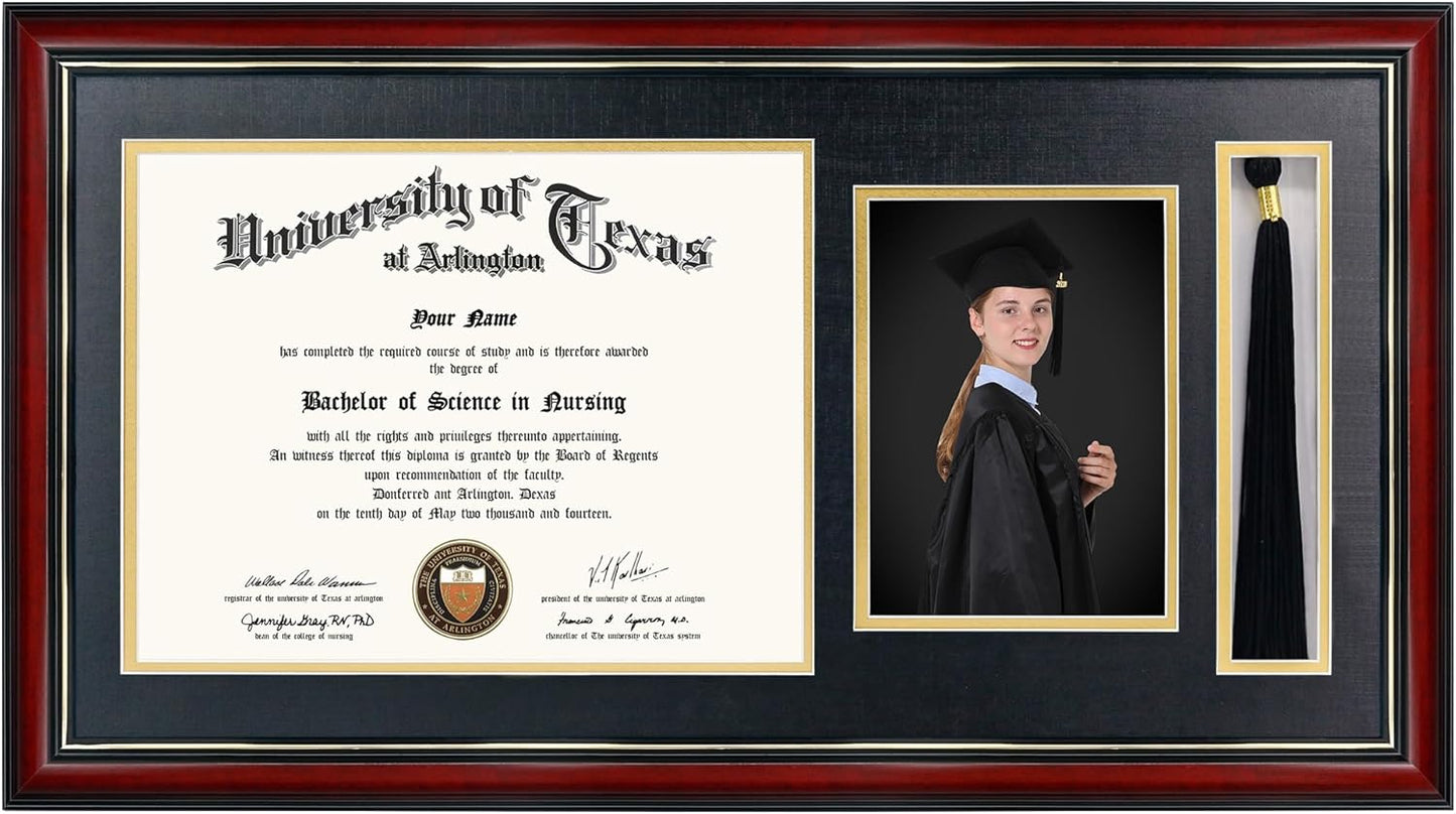 GraduationMall 11x22 Cherry Diploma Frame with Tassel Holder