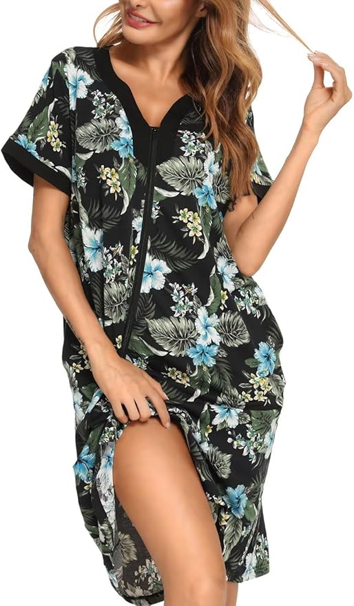 Bloggerlove House Dresses for Women - Comfy Zip Up Night Gowns