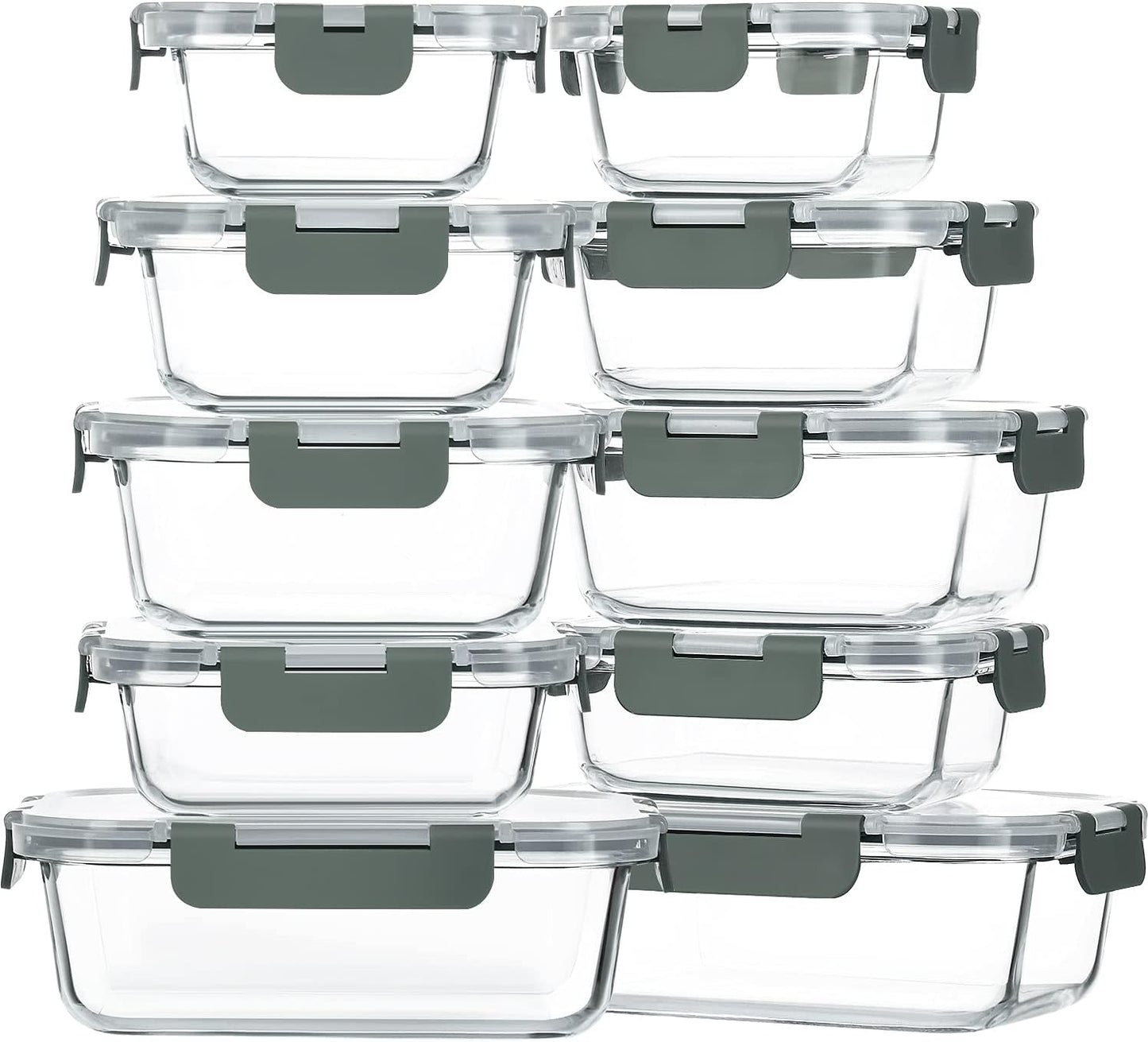 Airtight Glass Lunch Containers - 10 Pack