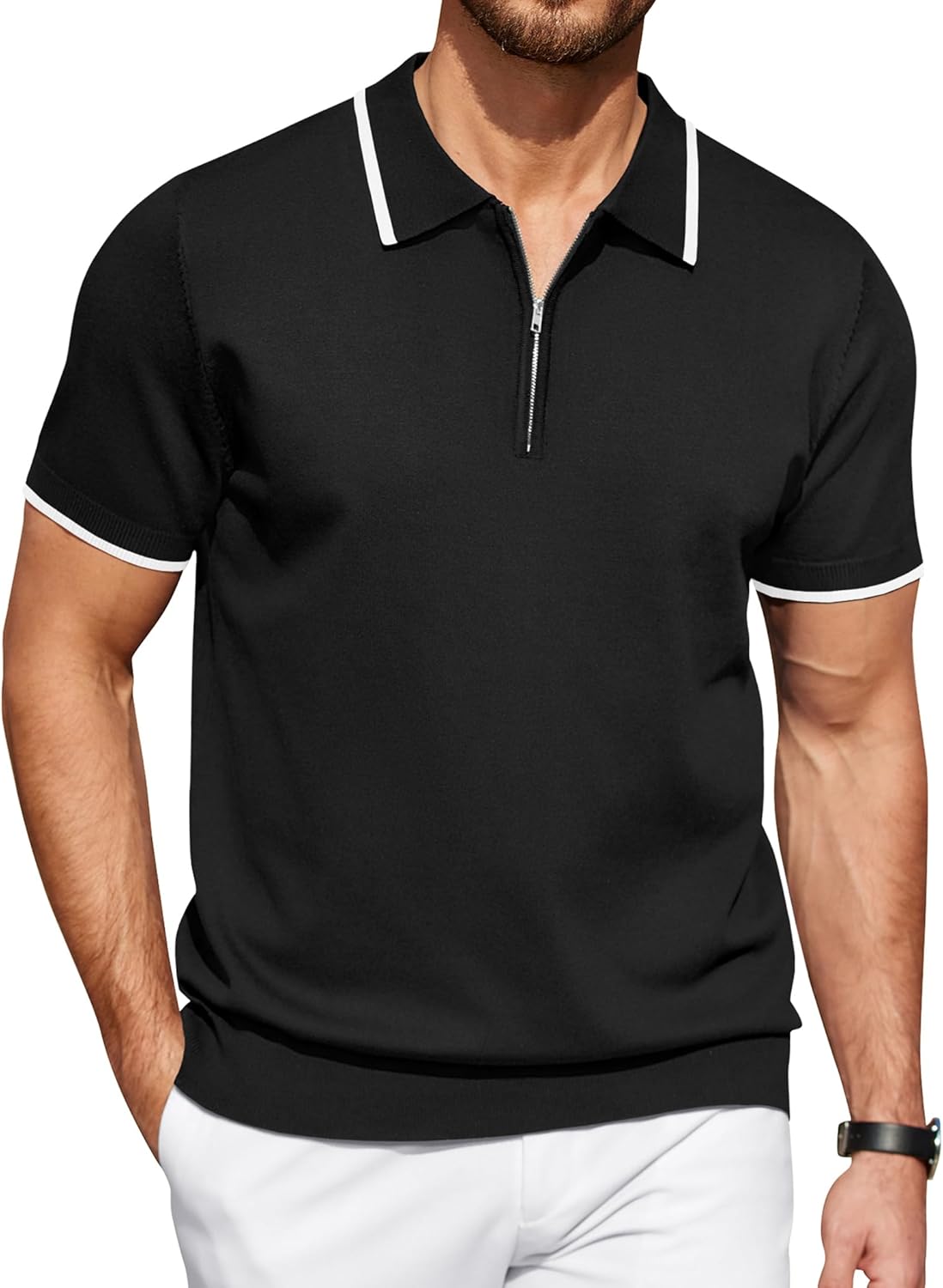 Stylish COOFANDY Men's Zipper Polo Shirt for Casual Wear